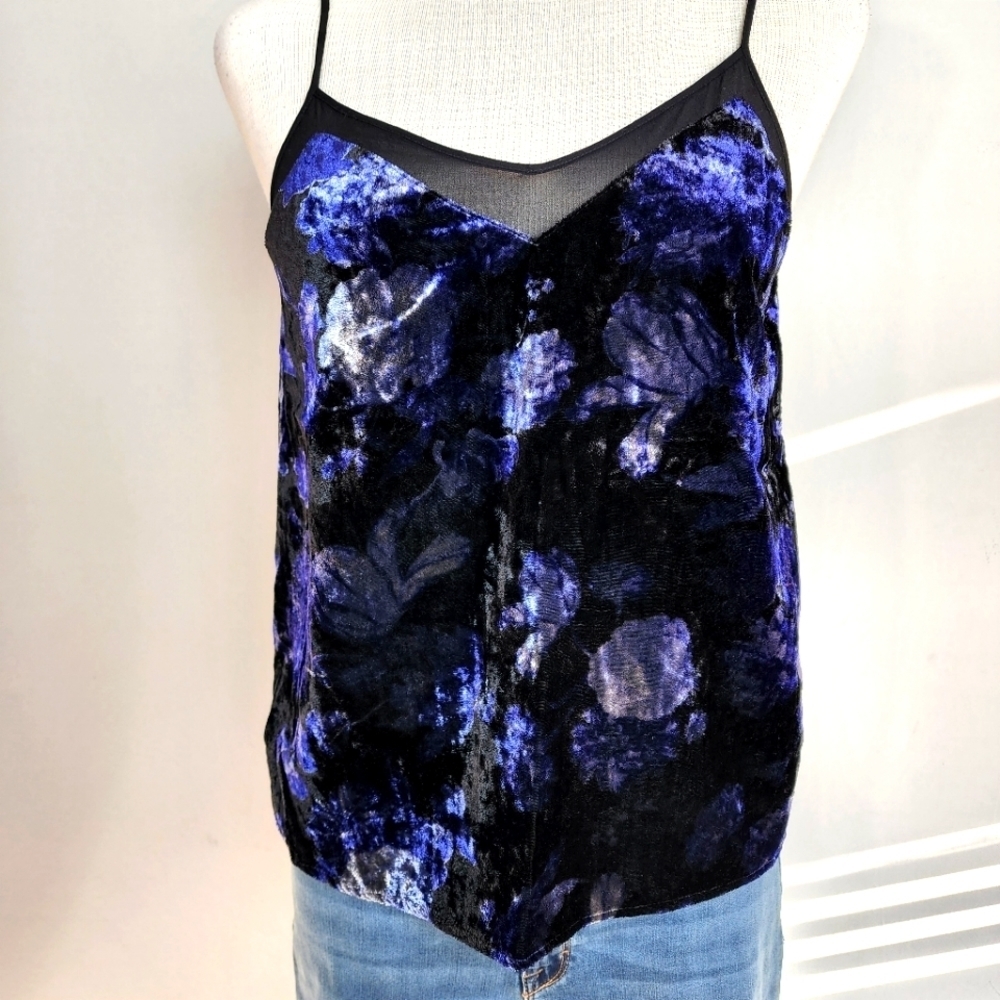 Lucky Brand Y2K Velvet Blue Lavender Abreact Mesh Detail V Neck Tank Top Size S